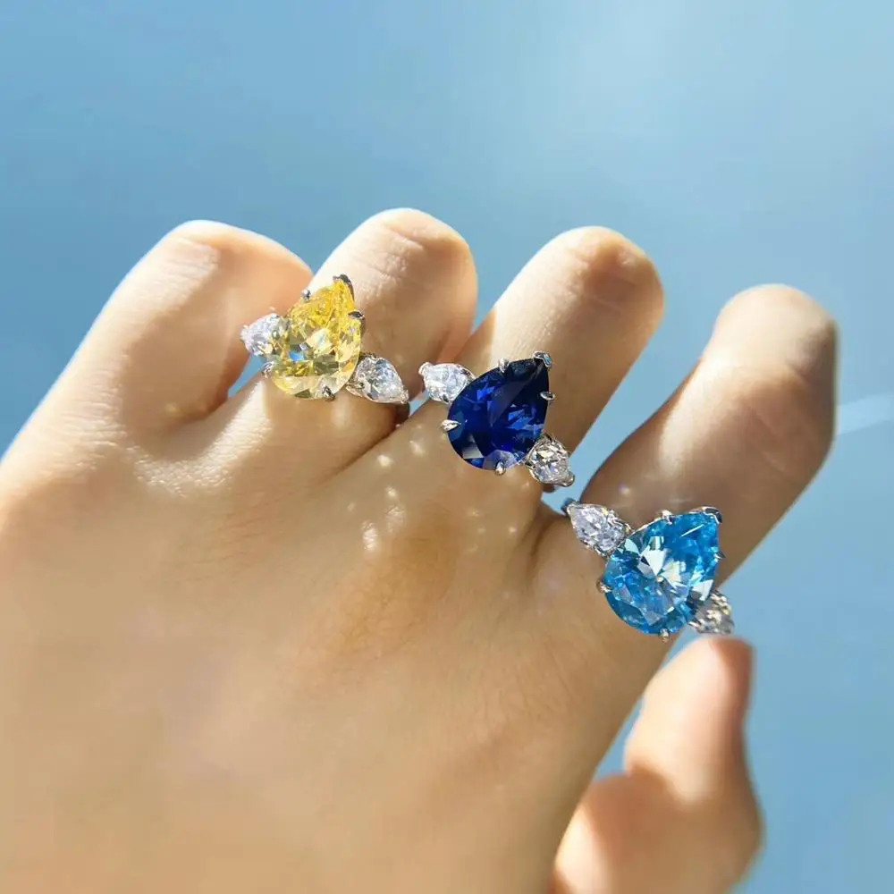 

Для женщин, подарок, изящное ювелирное изделие, 100% реальные S925 серебро и большой капли воды с 10 карат каменные кольца Для свадебной вечеринк...