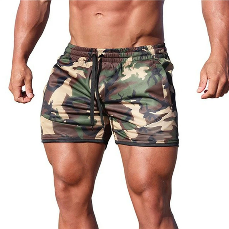 

Gyms Men Camouflage Elastic Waist Drawstring Fitness Shorts Men Bodybuilding Causal Shorts Male Summer Quick Dry Beach Short