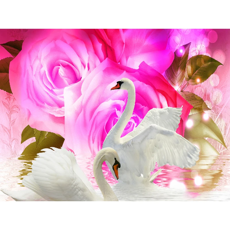 

100% Full 5D Diy Daimond Painting Animals "Swan couple&Rose" Round Rhinestone Diamant Painting Embroidery Home Decration Gift