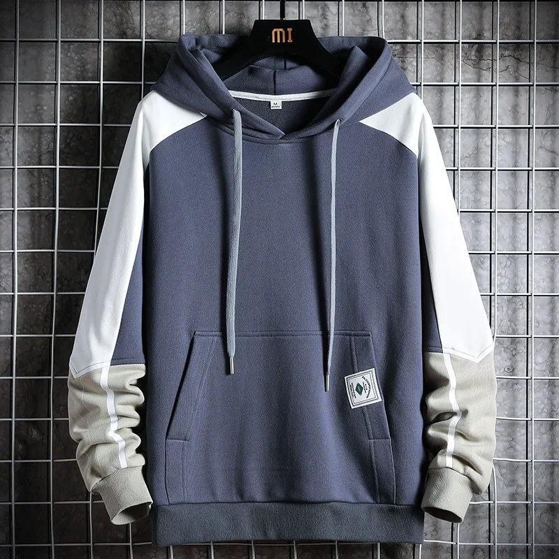 

2021 Autumn High Street Mens Hoodie Hip Hop Spliced Sweatshirt Fashion Casual Men Harajuku Sweatshirt Loose Pullover Clothing