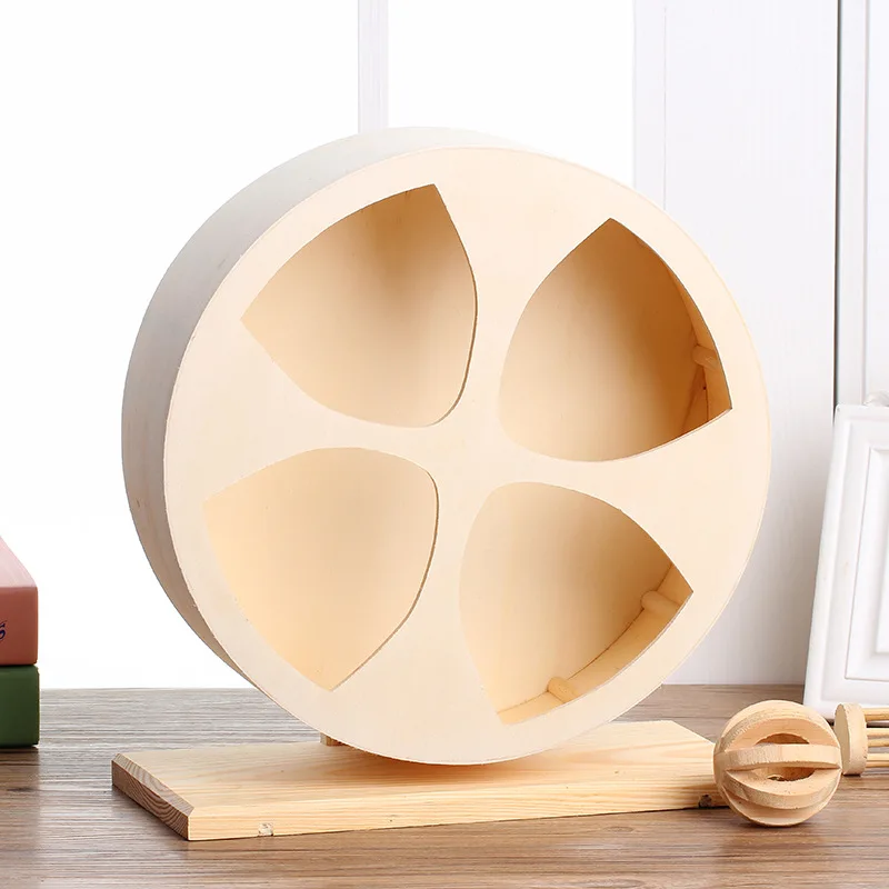 

Cute Natural Wooden Mute Rotating Barrel Hamster Baffle Wheel Can Molar Guinea Pigs African Young Hedgehog Pet Toy