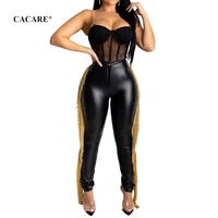 cacare stretchy pencil pants sale women skinny trousers imitation leather streetwear party 2 choices f0008 with tassels