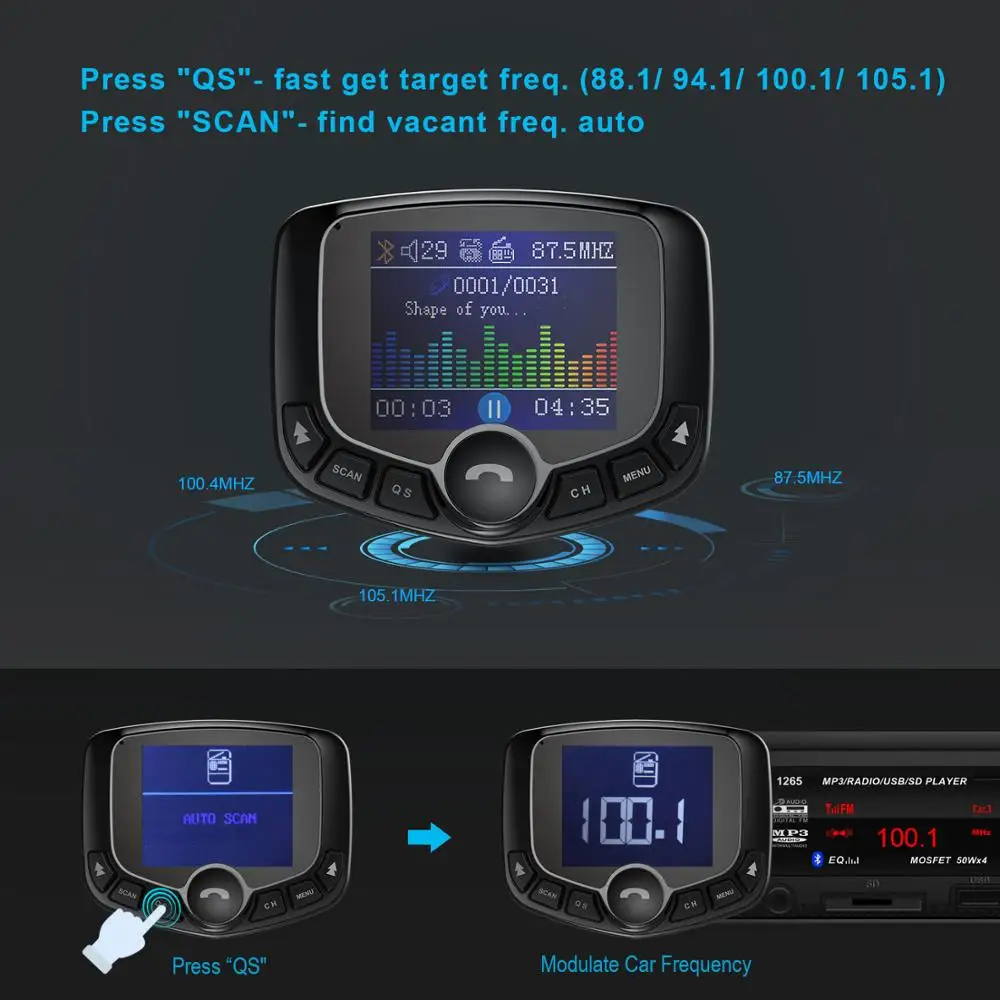 TeckNet Car Bluetooth Stereo FM Transmitter 3A Dual USB Fast Charger Handsfree Audio Receiver Auto MP3 Player Accessories |