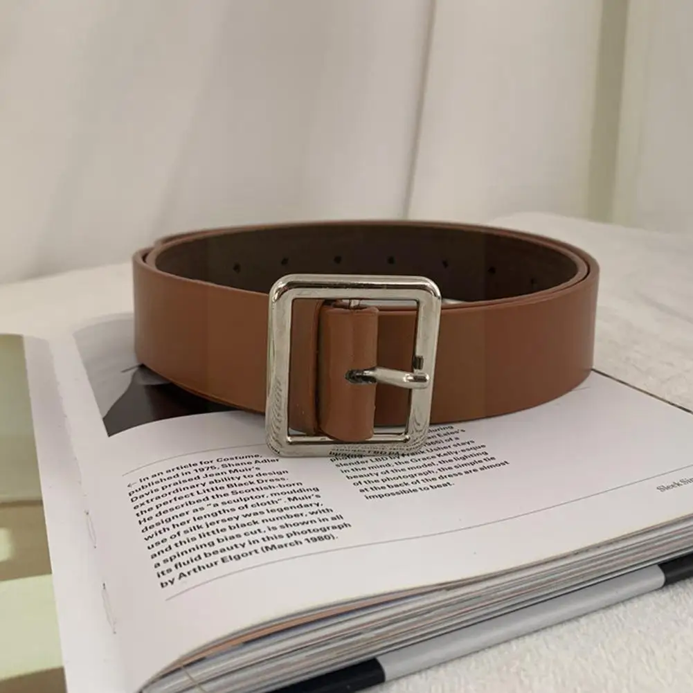 

Vintage Pu Leather Belt For Women Wide Belt Square Buckle Pin Buckle Jeans Simple Black Belts Lady Fashion Belt Female Wais G7y1