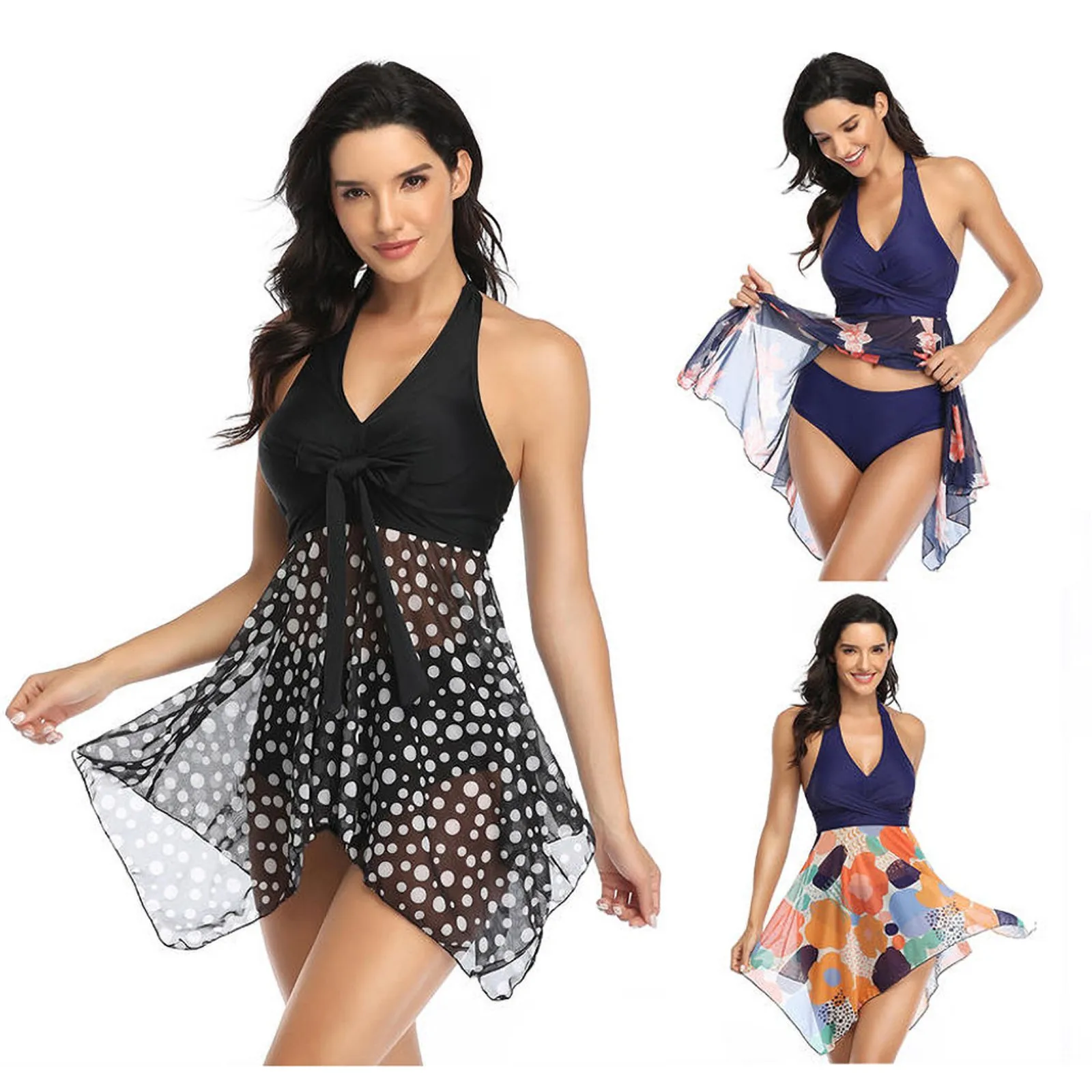 

Купальник на бретелях-спагетти 2021, летнее пляжное платье, женский купальный костюм с принтом и разрезом, Модный Купальник, пляжная одежда, б...