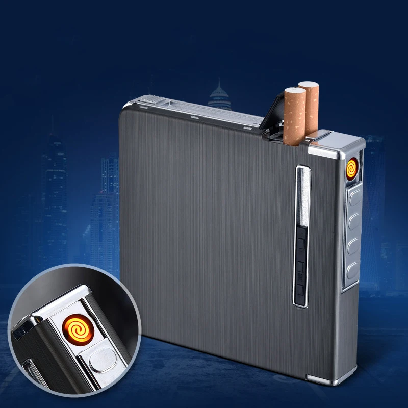 

Aluminum Alloy Automatic Cigarette Case 20-Piece USB Charging Lighter Automatic Assembly Cigarette Case Cigarette Lighter