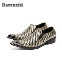 batzuzhi luxury men shoes korean fashion nightclub hair stylist shoes for men knit cow leather low heels dress shoes men party