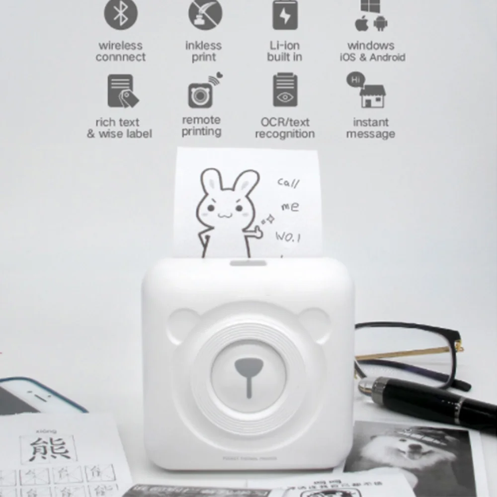 Мини термопринтер Bluetooth портативный беспроводной POS термальный фотопринтер для