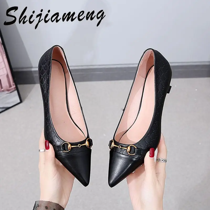 

Top sheepskin women's fashion shoes 2021 spring new low top pointed women's shoes thin heel shallow mouth leather shoes