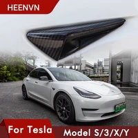 heenvn 2pcsset car body camera protective cover for tesla model 3 2021 real carbon fiber accessories model y s x three model3