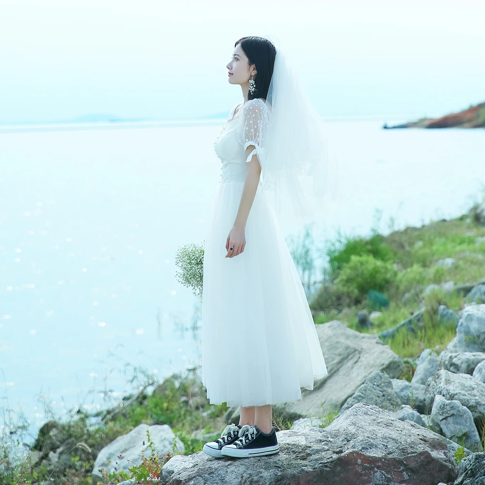 Новые искусственные рукава квадратный воротник простые корейские свадебные