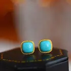 Новые серебряные инкрустированные бирюзой свежие и элегантное голубое небо Серьги очаровательные женские Геометрические Квадратные Брендовые украшения