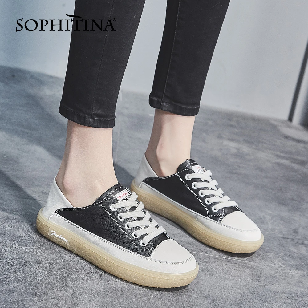 

SOPHITINA New Shoes Women Leisure Fashion Leather Ladies Flats Mixed Colors Lace Up Casual Classics Women Vulanize Shoes SO624