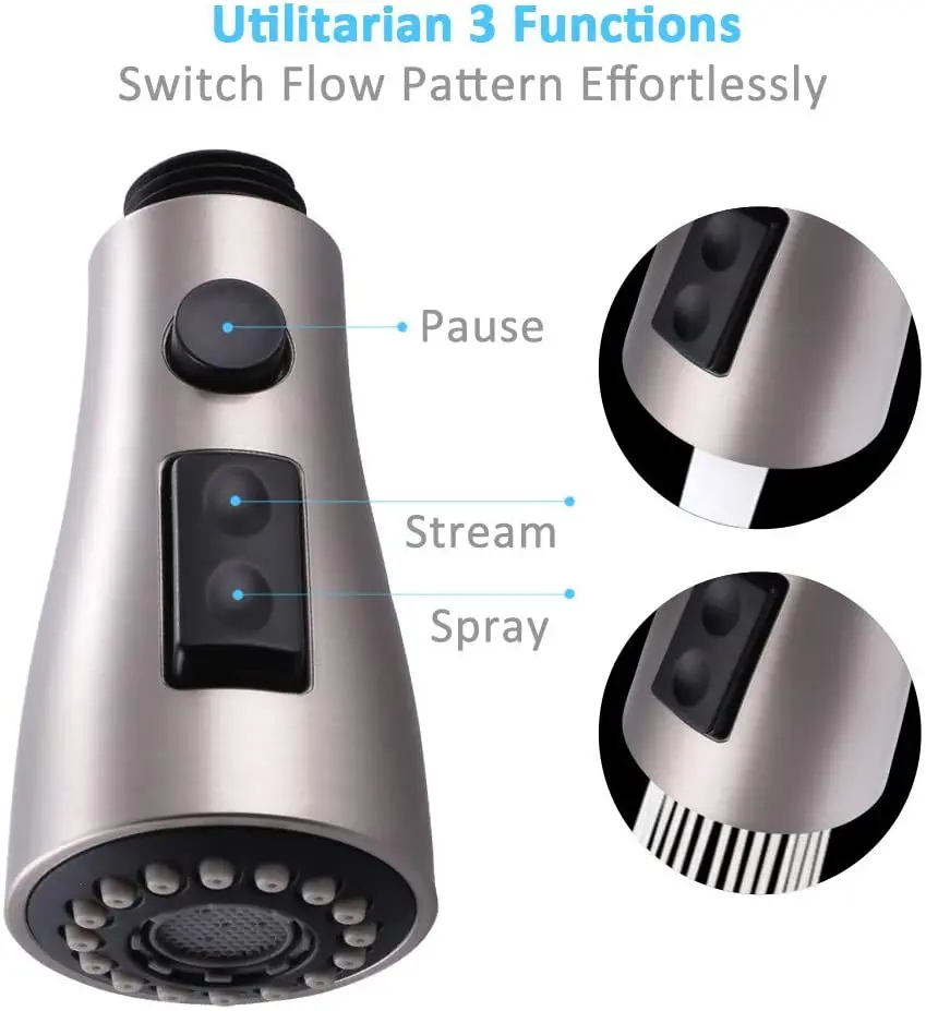 

Pull Down Faucet Spray Head, Kitchen Sink Faucet Sprayer Head Nozzle Pull Out Hose Sprayer Replacement Part Brushed Nickel