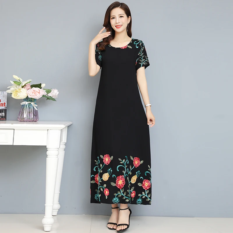 Женское длинное платье оверсайз с коротким рукавом Элегантное повседневное до