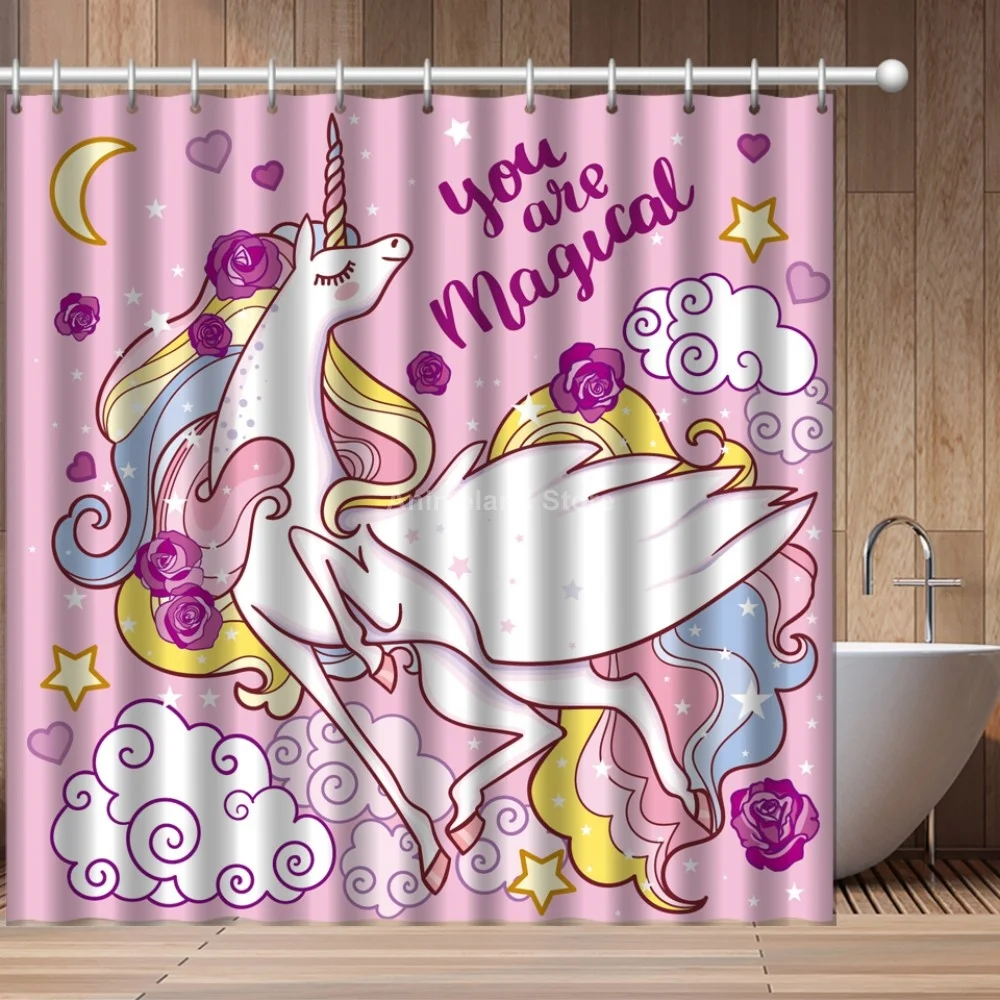 Новинка 2021 розовая и черная занавеска для душа с 3D принтом в виде единорога