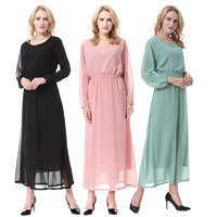 muslim arab middle east dubai saudi womens robe long skirt lace round neck long sleeve solid color 2022 summer dress malaysia