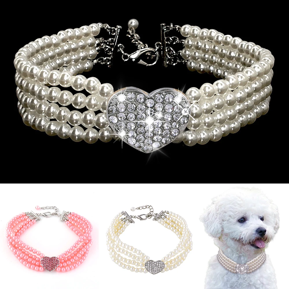 Elegant Crystal Dog Collar Necklace - Choker Style, Rhinestone and Pearl Luxury Pet Accessories for Chihuahua Dogs - D30 image 4