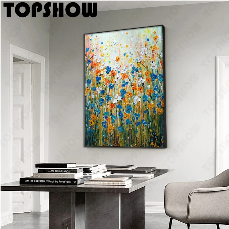 

MORNING Bliss Daisy Flowers Abstract Pollock Inspired Original Painting on Large Canvas Art Wall Pictures For Living Room