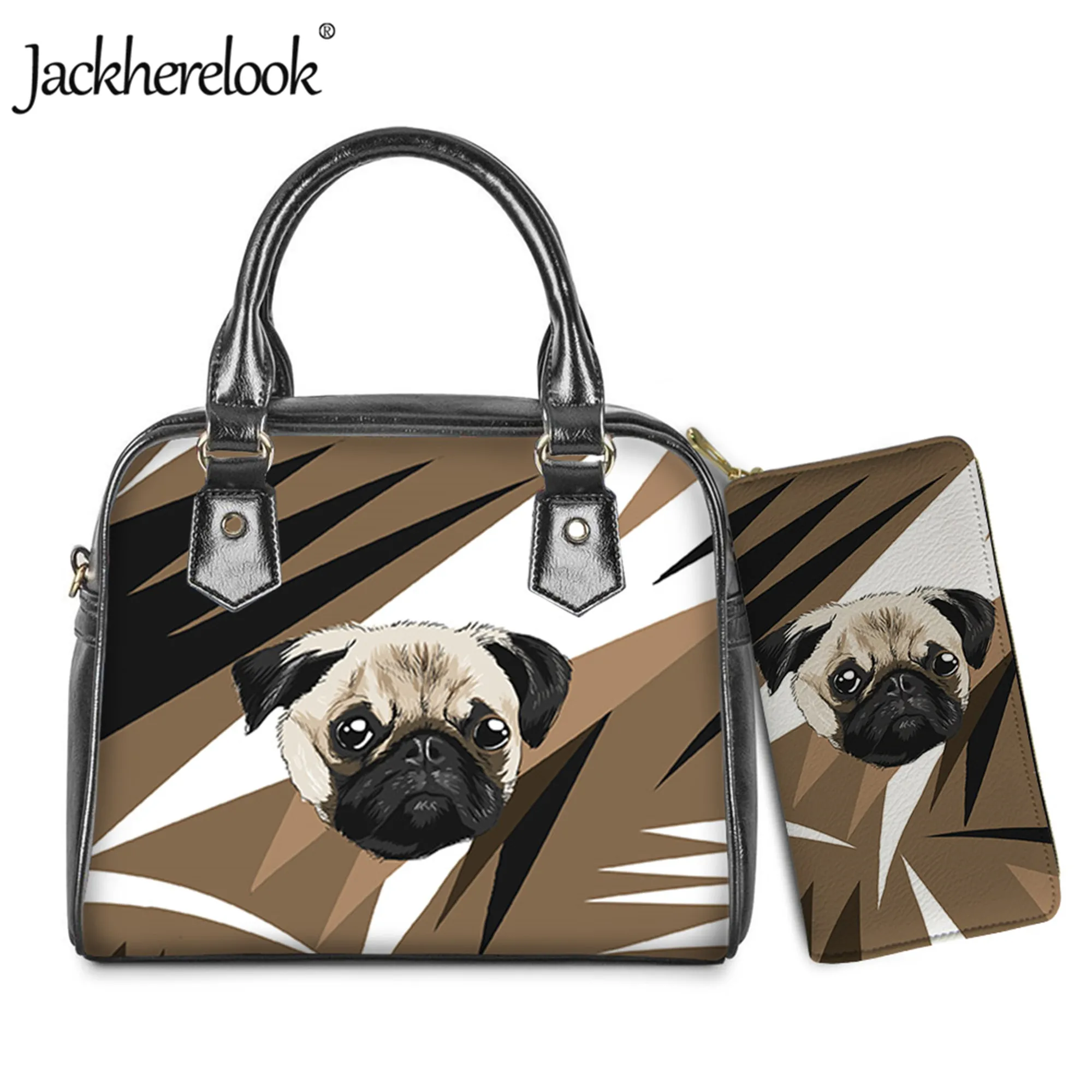 

Jackherelook Cute Animal Pug Dog Pattern Women's Bag Luxury Crossbody Bag Clutch Wallet 2pcs/Set for Lady Female Handbag Bolsos