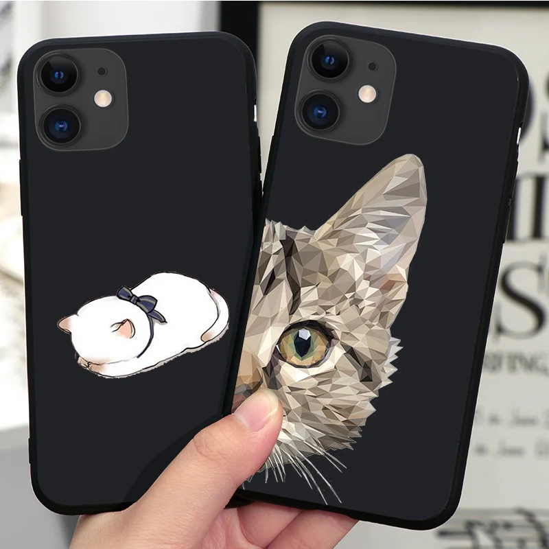 Мягкий черный чехол для телефона с милым котом IPhone 13 12 Mini 11 Pro Max XR XS XSMax X 5 5S SE 2020 6 7 8