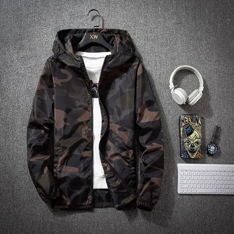

Camouflage Lightweight Jackets Men Hooded Slim Fit Long Sleeve Zipper Coat Army Tactical Military Jackets Men Clothing 2021