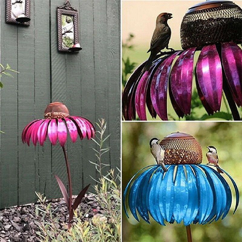 

Розовая кормушка для птиц ConeFlower, кормушка для птиц устойчивая к ржавчине с подставкой, кормушки для Колибри, кормушка для садовых цветов