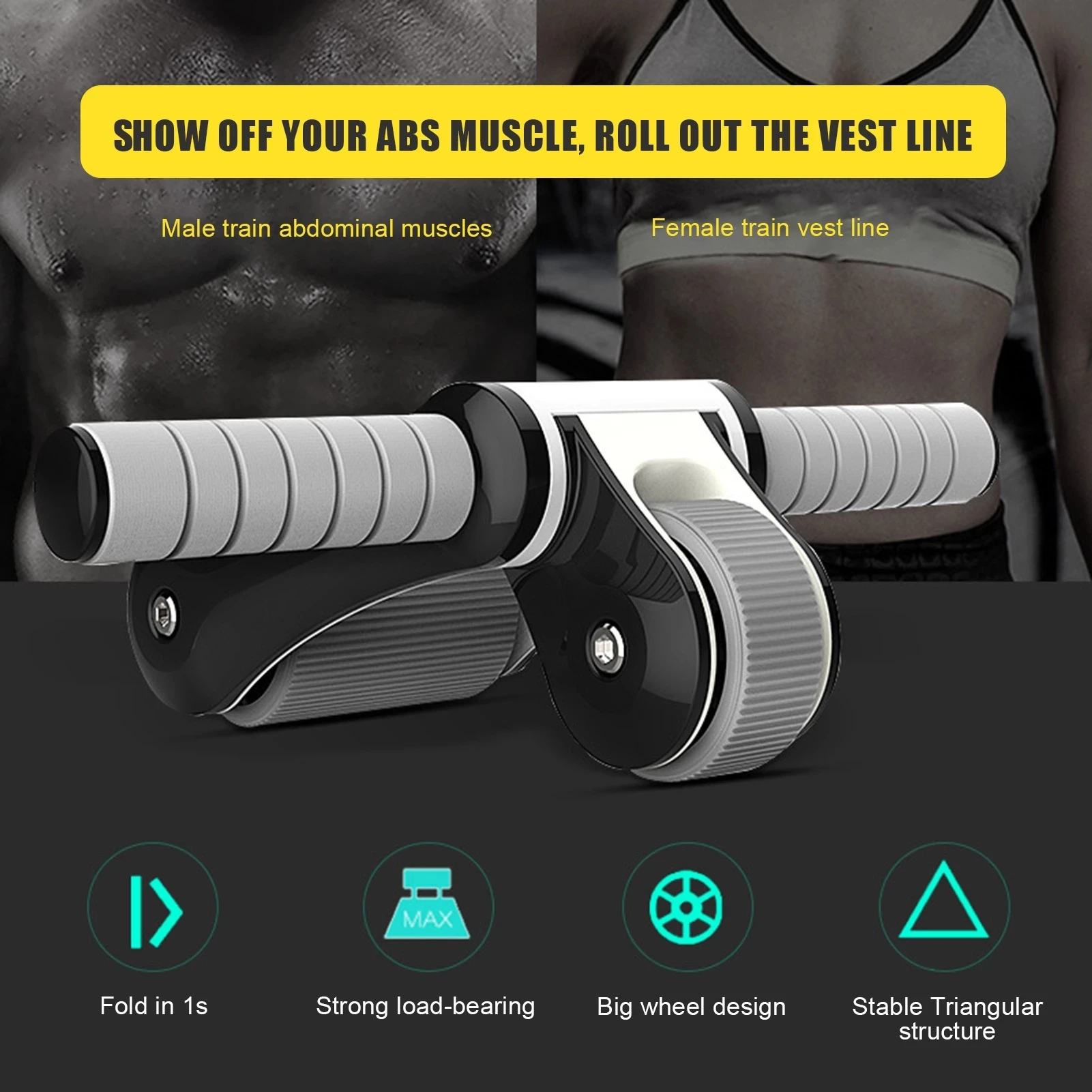 

Fodable Abdominal Wheel Exercise Abs Roller Arm Abdominal Training Gym Fitness Equipment Abs Trainer Men Women Workout -40