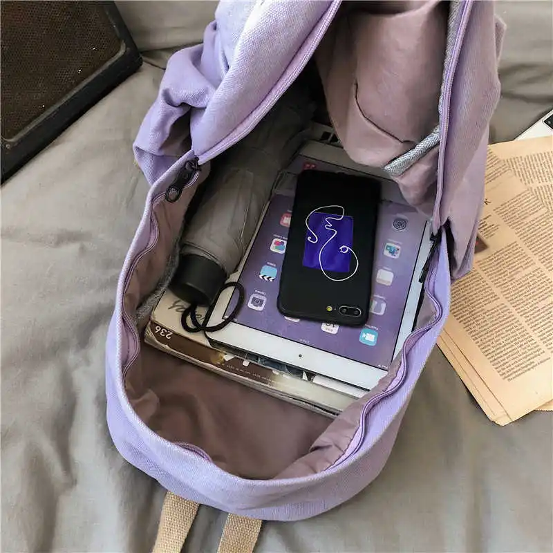 

Casual fashion female backpack canvas school bags for teenage girls shoulder bag multi-pocket travel