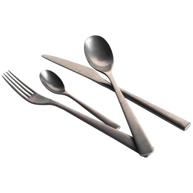 

Retro Matte 304 Stainless Steel Western Cutlery Set Dinner Fork Knife Spoons Flatware Dinnerware Tableware 24-Piece