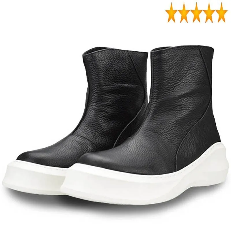 

Style 2021 Autumn New Punk Fashion High Top Genuine Cow Leather Zipper Mens Shoes Male Sapato Masculino Couro Plus Size
