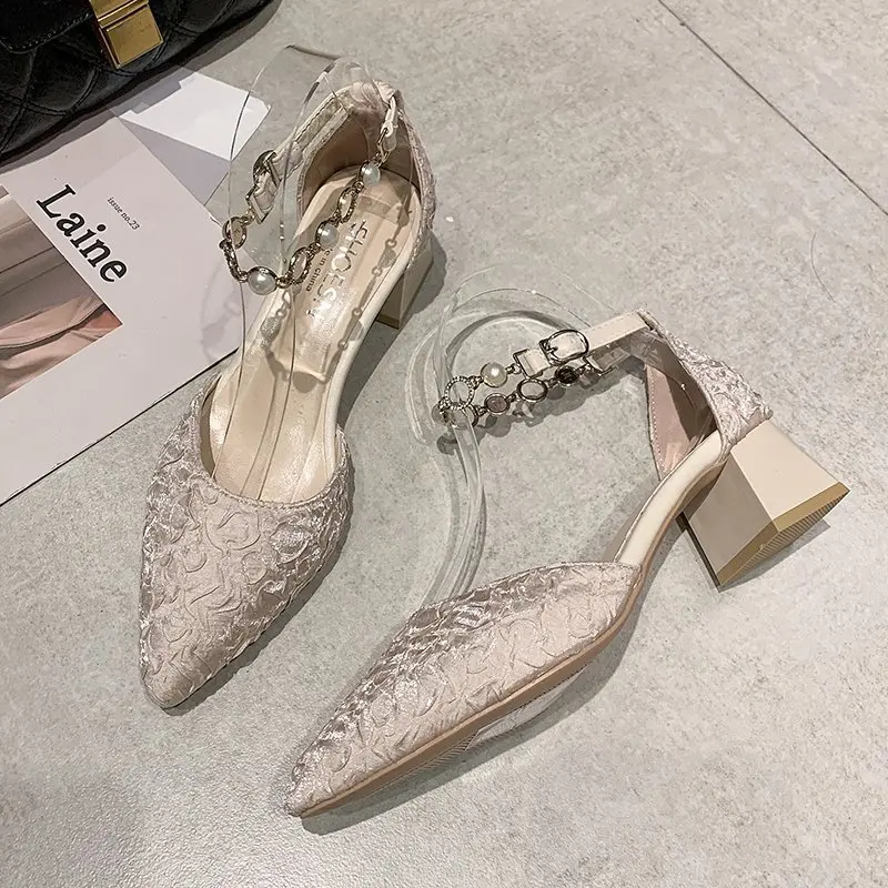 

Block Heels For Women Pumps Shallow Mouth Shoes Sandals Ladies Pointed Wedge 2021 Chunky African Bridal Crystal Casual Branded T