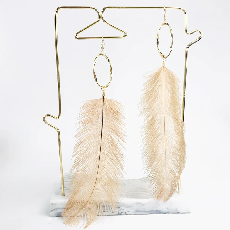 Cpop модные длинные серьги с натуральными перьями розовые Черные Серые перья