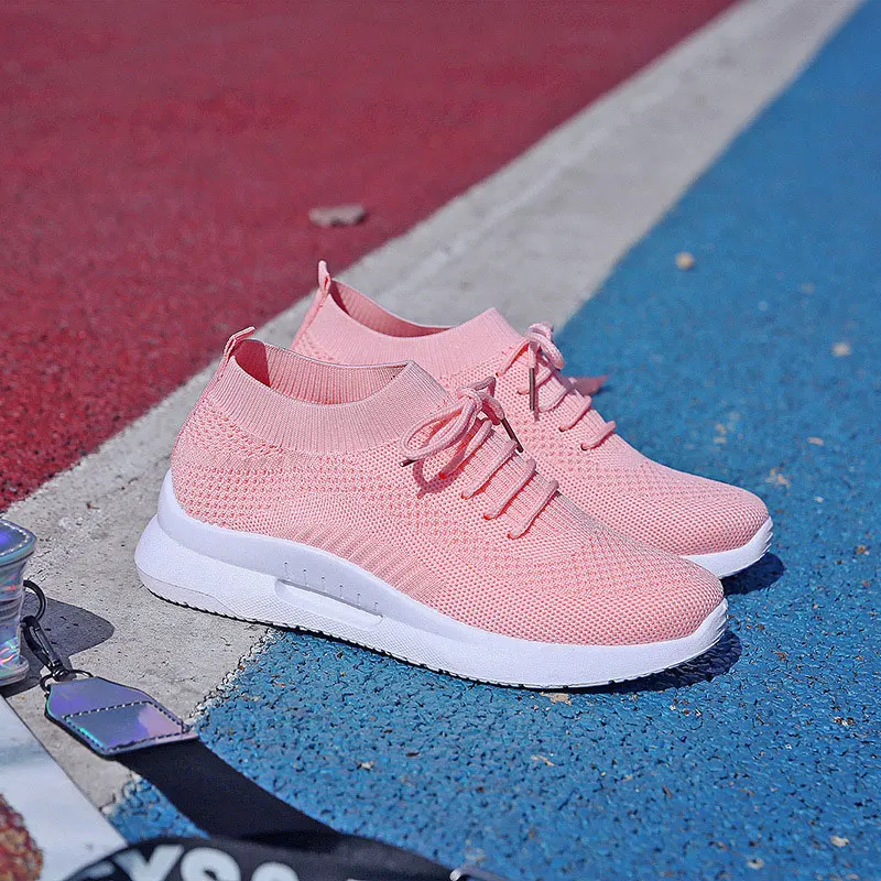 Кроссовки женские на шнуровке Вулканизированная подошва дышащие сетчатые