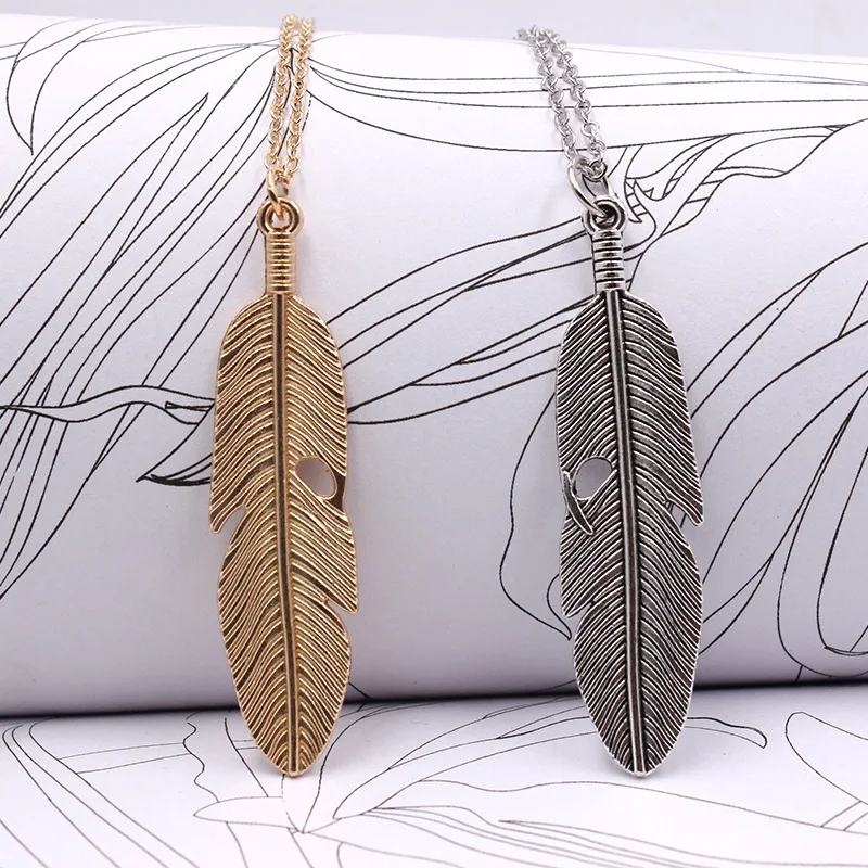 Простая Классическая Подвеска на ожерелье с перьями длинная цепочка для свитера