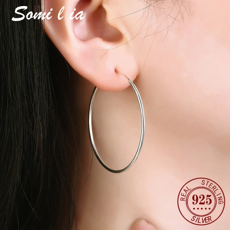 SOMILIA New Rose Gold Big Hoop Earrings for Women, 925 Sterling Silver Jewelry Female Fashion Women Earrings 40-70mm For Gift222 images - 6