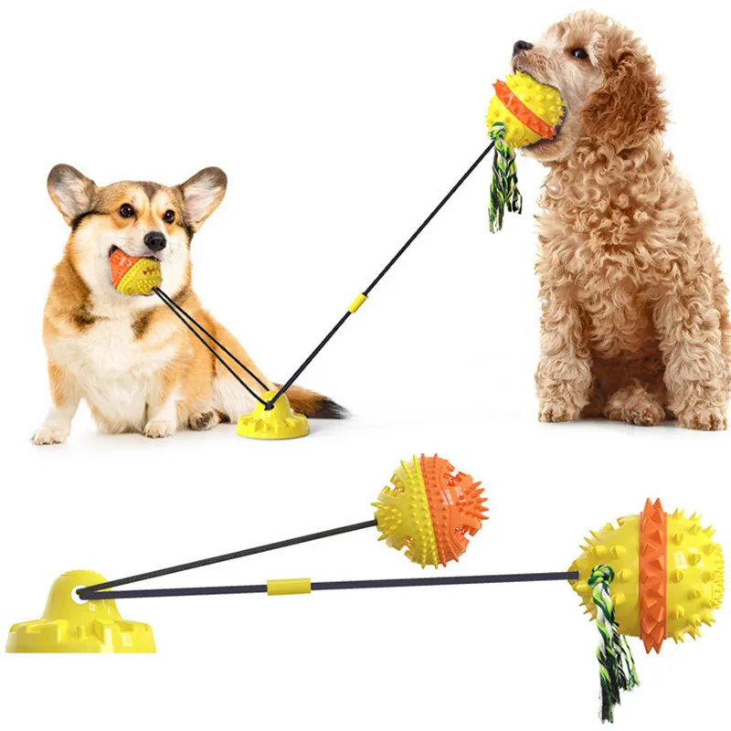

2021 New Pet Toys Strengthen Single And Double Suction Cups Leaking Balls Dog Toys Chewing And Molar Resistance Toys