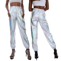 60hot hip hop women holographic pants night club elastic high waist long trousers