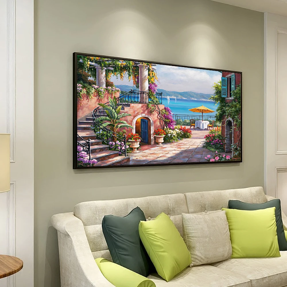 

Summer Seaside Garden Oil Painting Volcano Kiss Abstract Poster Wall Art Print Wall Painting Living Room Decoration Home Decorat
