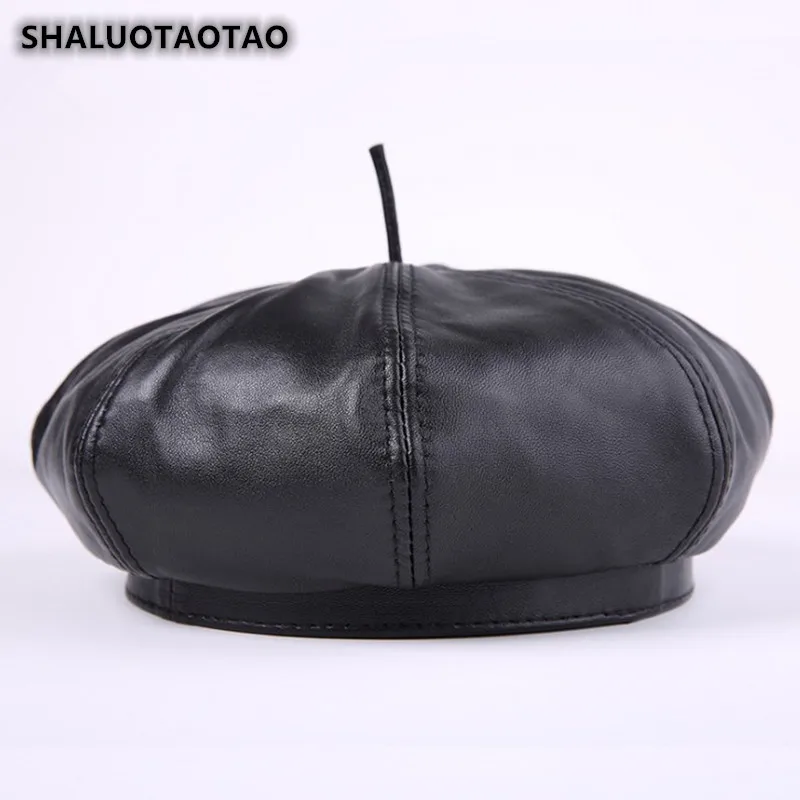 SHALUOTAOTAO Women's Trend Genuine Leather Hat Winter Fashion Thermal Sheepskin Cortex Berets New Lady Brands Leisure Sports Cap |