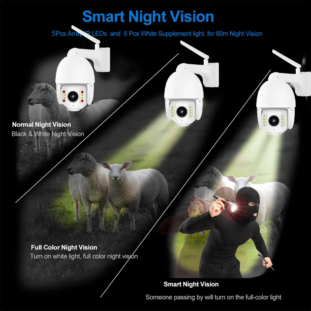 WiFi 8MP 4K HD PTZ IP Camera Outdoor Waterproof Wath Color Night vision Smart Security Auto Motion Tracking Two Way Audio Onvif |