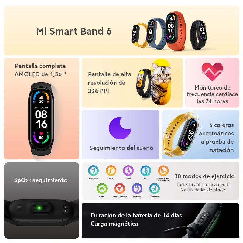 Xiaomi-reloj умный Браслет Mi Band 6 браслет miband с экраном AMOLED 1 56 дюйма мониторингом