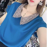 blouse women womens shirt 2020 summer short sleeve lace lace collar large size loose blusas ropa de mujer