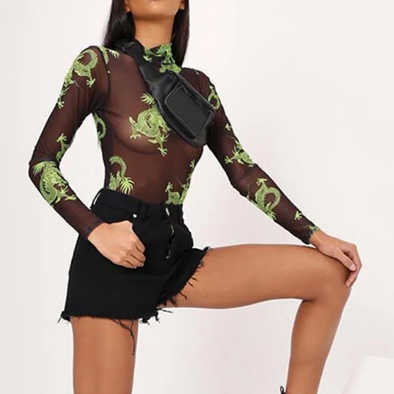 Женский комбинезон с длинным рукавом ASexy летний облегающий костюм из сетчатого