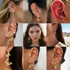 Набор золотых серег в стиле бохо, серьги в форме змеи, сердца, Луны, звезды, бабочки, Креста, геометрической формы, перо, винтажная бижутерия