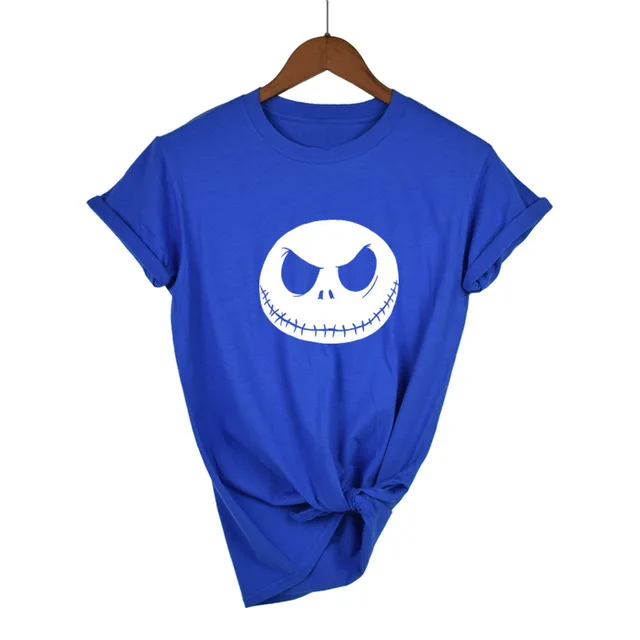 Blue-W Харадзюку Кошмар перед Рождеством мультфильм Джек Скеллингтон женская футболка гримаса Лето хлопок хип хоп Уличная одежда - Цвет: Blue-W