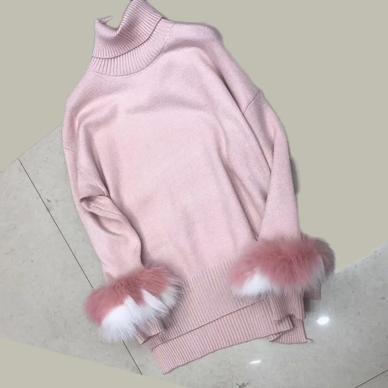 D00730 pink Женский пуловер, лоскутный свитер из кроличьего меха, женский джемпер, женские свободные свитера, толстый зимний вязаный Свитер оверсайз - Цвет: D00730 pink