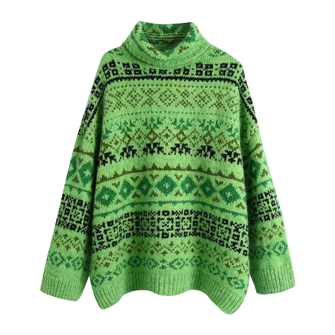 

Женский винтажный свитер в полоску, теплый трикотажный пуловер с круглым вырезом, Повседневный пуловер с богемным цветочным принтом, Осень-...