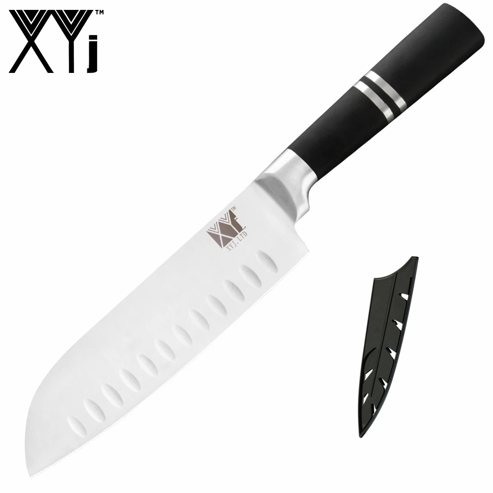 XYj 7 шт. набор ножей из нержавеющей стали 8 ''подставка для ножей Нескользящая черная ручка нож шеф-повара кухонный инструмент приспособление для дома Полный нож Тан - Цвет: I.7 santoku knife
