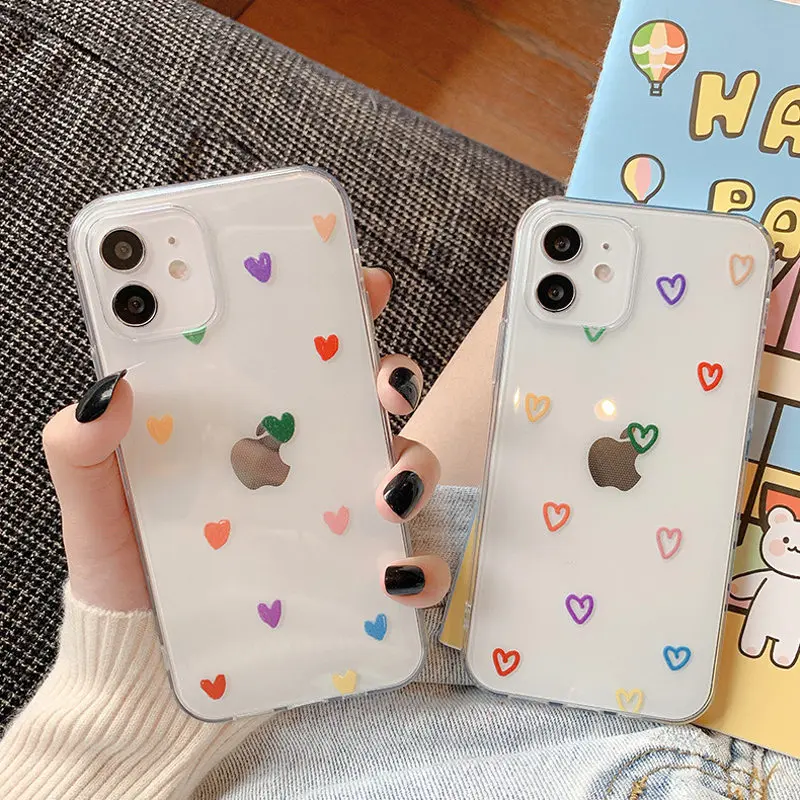 transparent cute love heart soft phone case for iphone 11 12 mini pro max candy color clear for iphone 7 8 plus x xs xr se 2020 free global shipping
